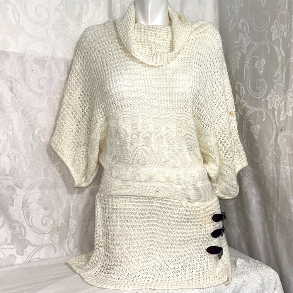 Majora Cream Wool Blend Knitted Bishop Sleeve Sweater Dress